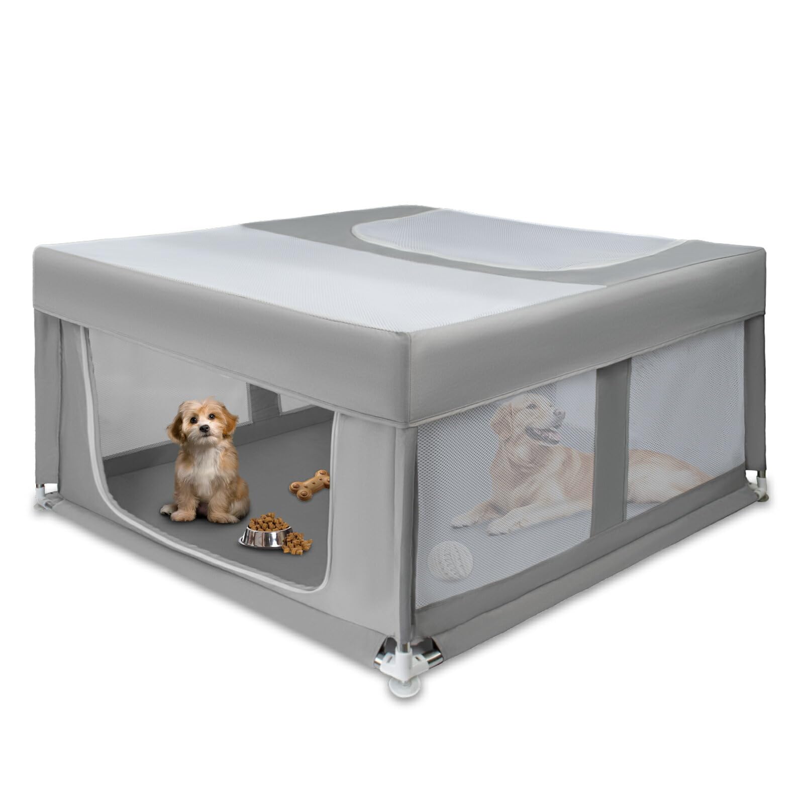 Amazon | 【防水/メッシュ素材/屋根付き】 ペットサークル 犬・猫用